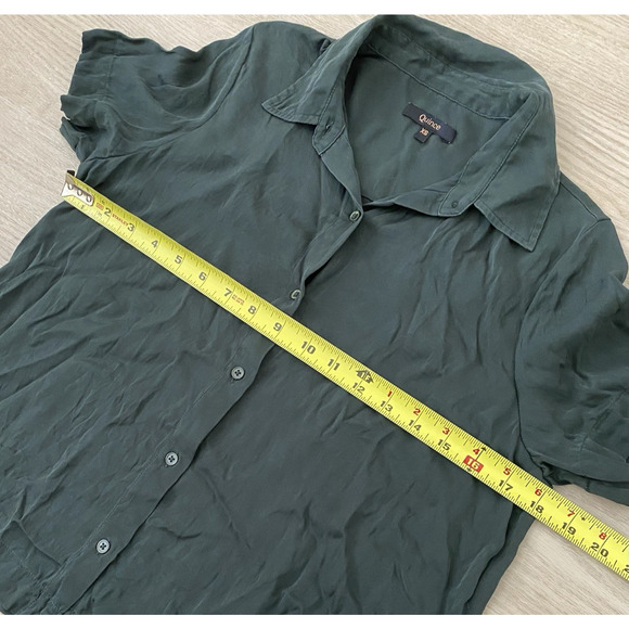Quince Washable Stretch Silk Short Sleeve Blouse Button Up Women XS Forest Green - Picture 8 of 9